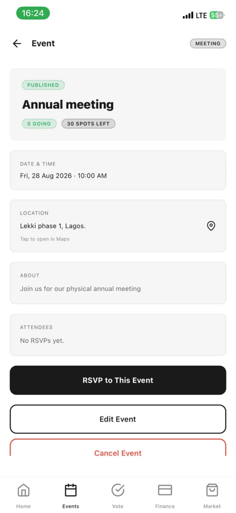 Event page