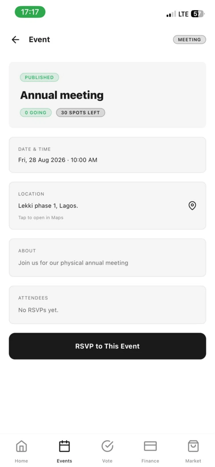 Event, member view