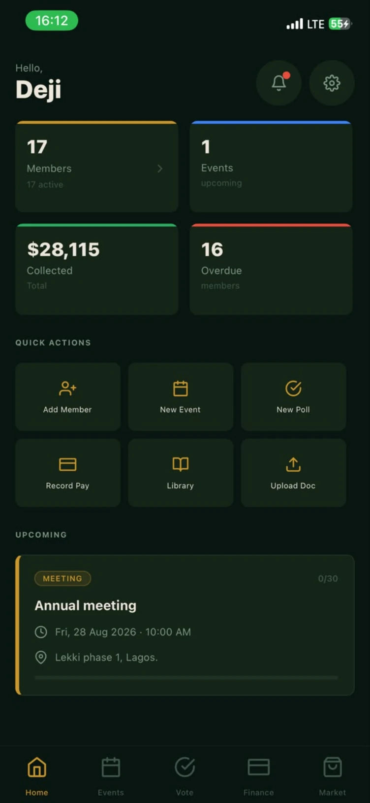Tiwani home screen