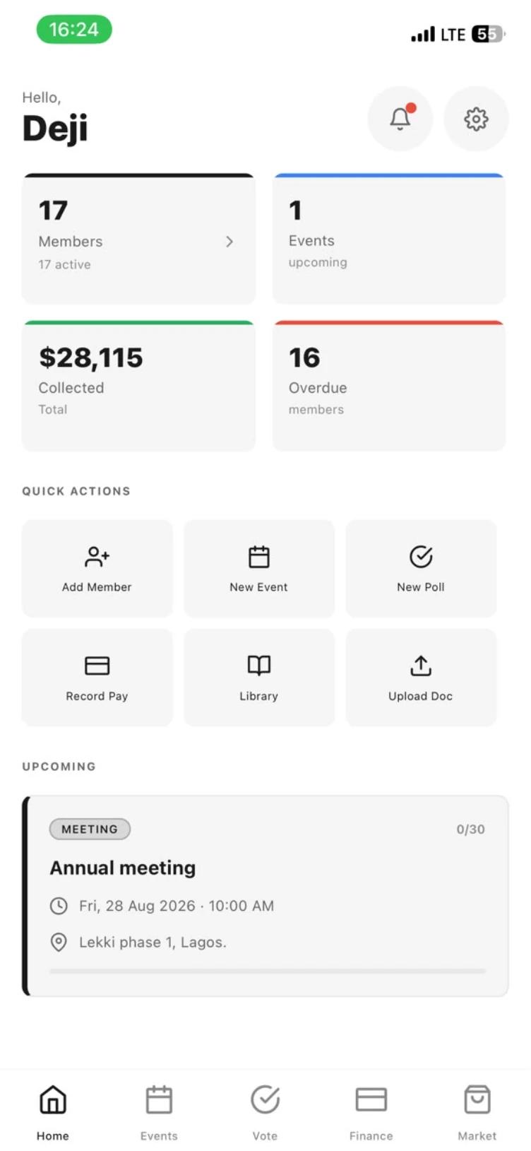 Home dashboard