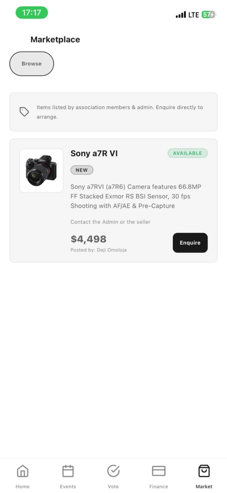 Marketplace listing