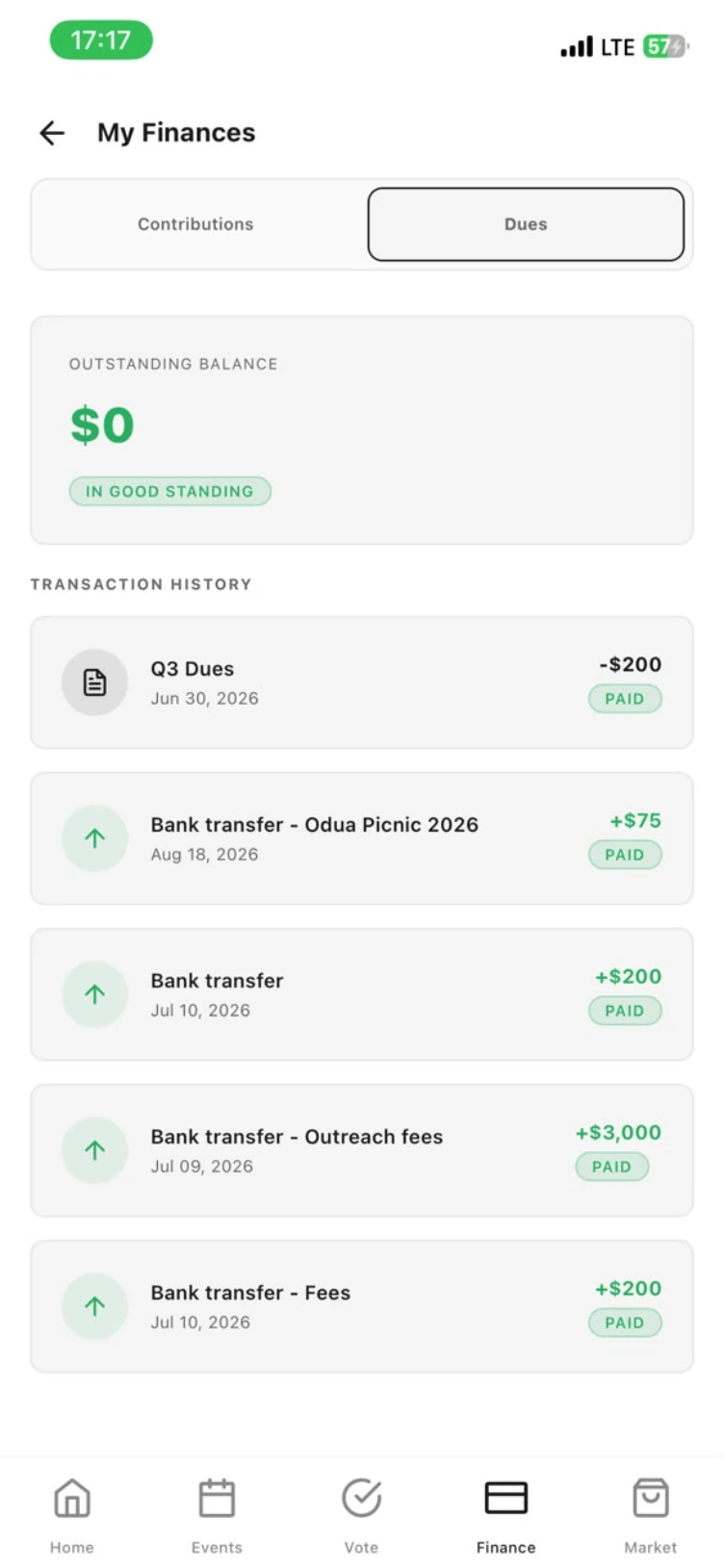 My Finances, dues