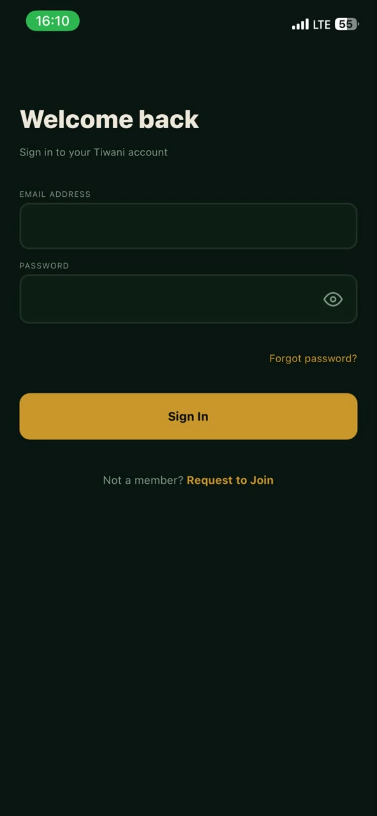 Sign in screen